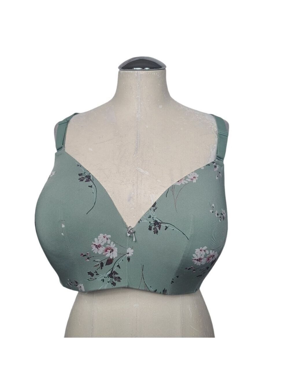 Cacique Green Floral Lightly Lined T Shirt No Wire Back Lace Bra 44DD
